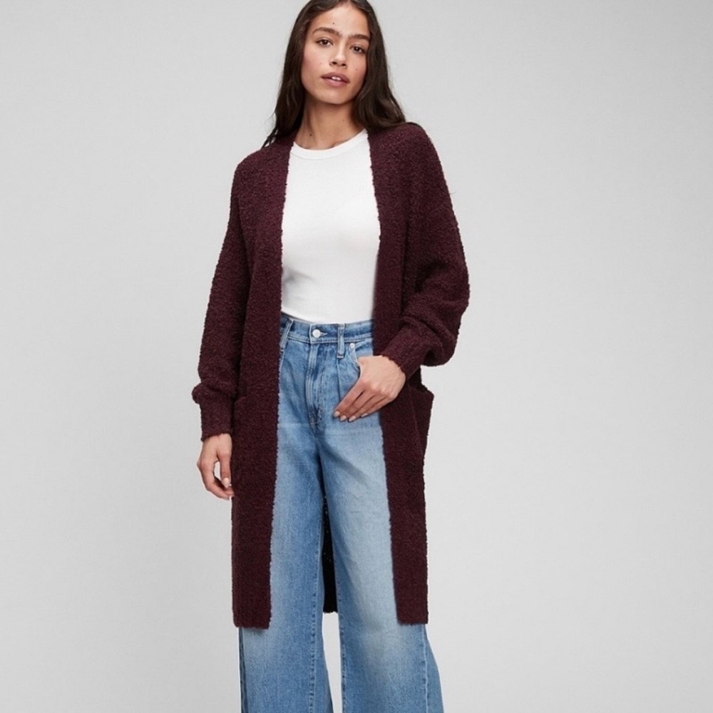 GAP Cozy Boucle Duster-Merlot-M